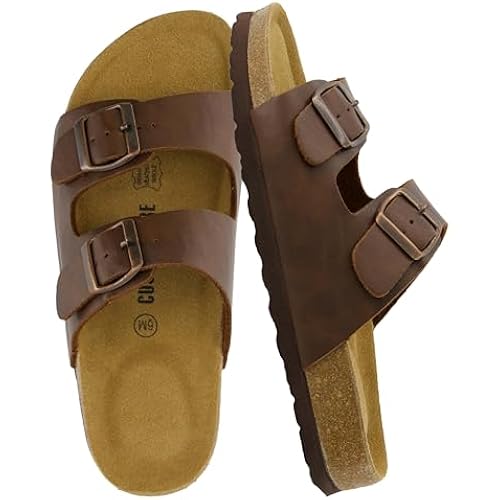 CUSHIONAIRE Lane Cork Footbed Womens Sandals Comfortable Double Buckle Slip On Sandals for Women with Arch Support and Classic Two Strap Design