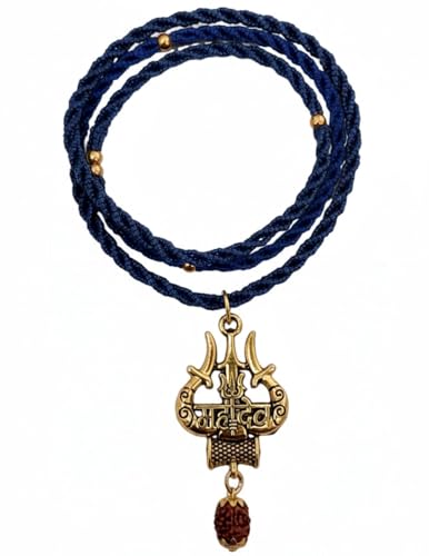 Image of BookMyCostume Spiritual & Devotional Mala Collection - Natural Tulsi Kanthi & Rudraksha Bead Necklaces with Trishul & Religious Pendants - Unisex Ethnic Jewellery for Puja, Meditation, Festivals & Daily Wear