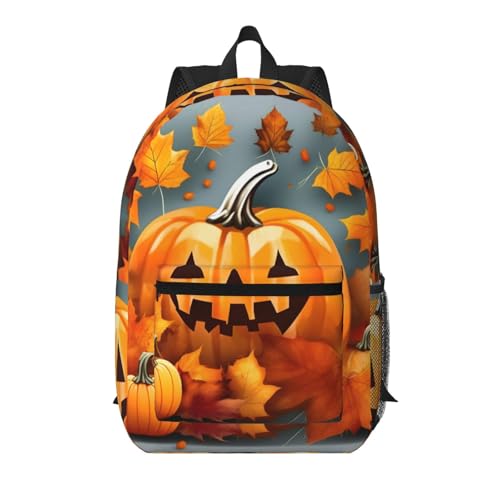 Sac à dos d'école léger EdWal noir avec motif citrouille d'automne pour homme et femme