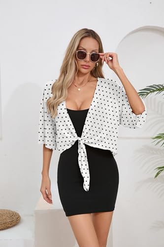 Image of TASAMO Women's 2026 Summer Lightweight Short Bolero Cardigan Shrug Sheer Tie Front Top 3 /4 Sleeve Jacket for Dress
