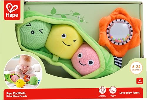 Hape Hochet 3 petits pois | Jouet sensoriel pour enfants | Avec de nombreux sons et textures | A accrocher au landau – Image 3