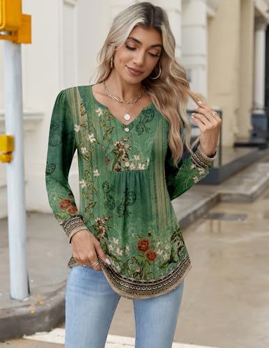 Image of Zeagoo Womens Long Sleeve Tops Fall V Neck Shirt Casual Pleated Tunic Top