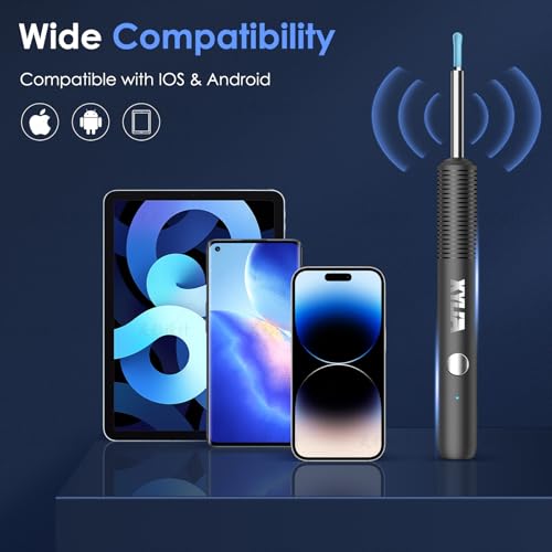 Xylla Ohrenschmalz Entferner Otoskop 1920P HD-Ear Wax Removal IP67 Wasserdicht WIFI Otoskop 360°Weitwinkel ohrreiniger mit 6 LEDs Tragbares Vergnügen der Ohrreinigungr (Schwarz)