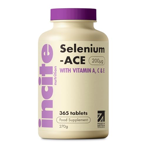 Incite Nutrition Selenium Tablets 200mcg. 12 Month Supply of Essential Mineral Supplements. Selenium Nail Supplements with Vitamins A, C and E, to Combat Oxidative Stress