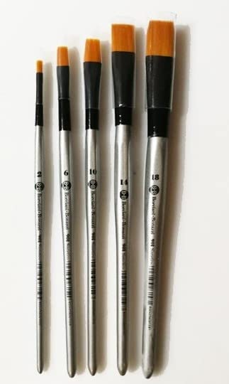 BORCIANI E BONAZZI Serie 901 Set 10 PENNELLI Manico Corto Pelo Sintetico Oro Punta Piatta N. 0, 1, 2, 4, 6, 8, 10, 12, 14, 16 + PORTAPENNELLI IN PLASTICA OMAGGIO!!