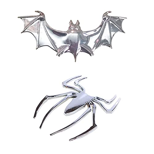 Waterproof Self-Sticking 3D Metal Car Decals Silver Motorcycle Decals Cartoon Spider Premium Metal Automotive Decals, Light, No Shrinkage, No Rust Metal Car Decorative Spiderman Stickers Bat Decals