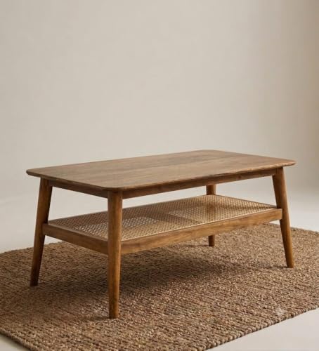 Image of Wooden Center Coffee Table with Storage | Solid Sheesham Wood Centre Table for Living Room, Drawing Room & Office | Tea Table (Brown)