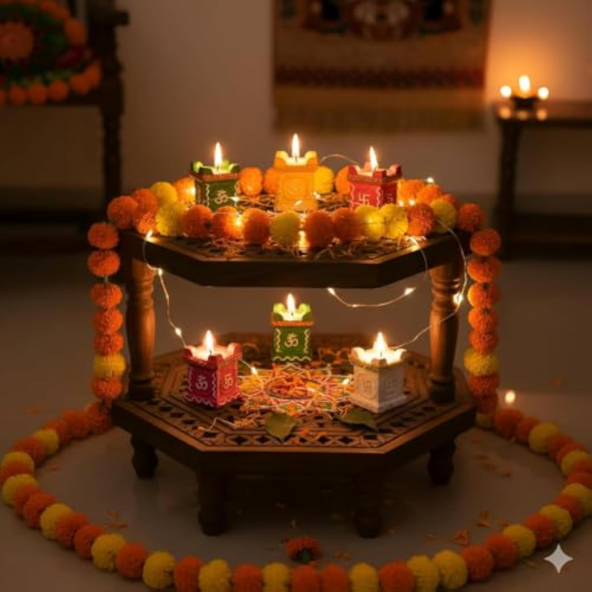 Tulsi Diya Decorative Candle Multicolour, Patchouli