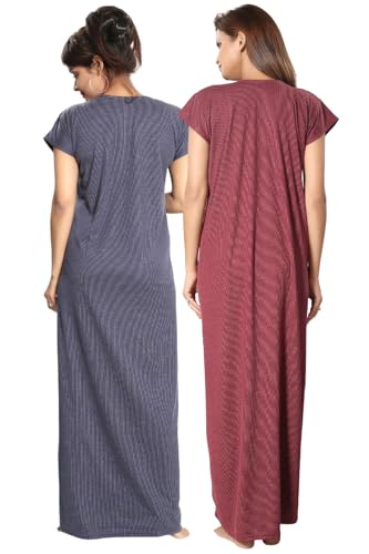 Image of Fabme Women's Polycotton Nursing Nightgown - Concealed Zip, Long, Textured Nighty for Maternity, Feeding
