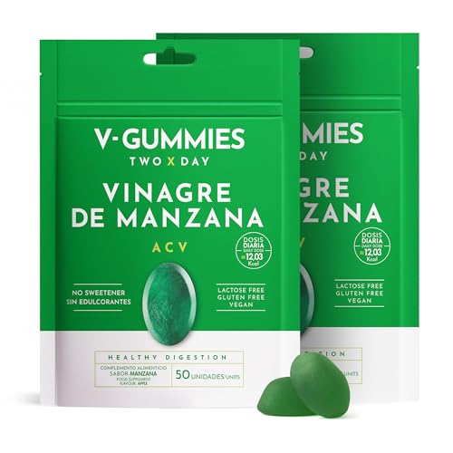 V Gummies - Gominolas de Vinagre de Manzana para Salud Digestiva - Apple Cider Vinegar Gummies - Sabor Natural a Manzana con Vitamina C y Pectina - 50 Unidades (2)