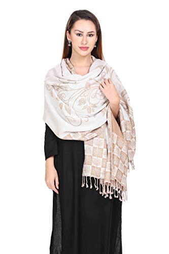Image of KRITI Paisley Design Woollen Beige Color Shawl For Women