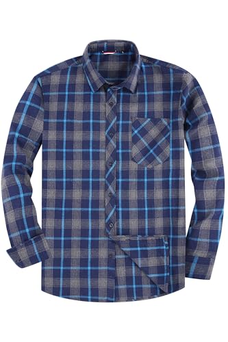 Chemise en flanelle pour homme, manches longues, carreaux, coupe classique, col boutonné et poche de poitrine, Bleu grisé, L