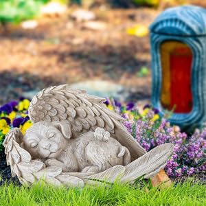 ZHITENG Hund Grabsteine Statue, Gedenkdekorationen für Haustiere, Dog Grave Stone 11 x 4 x 7.5 cm Hund Engel Haustier Denkmal Grab Marker Statue für Garten, Grabsteine Oder Rasendekoration (A)