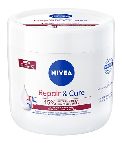NIVEA Körpercreme Repair & Care Urea 400 ml, Allzweckcreme für sehr trockene und raue Haut, 72h Feuchtigkeitscreme, angereichert mit 15% Glycerin und Urea 1