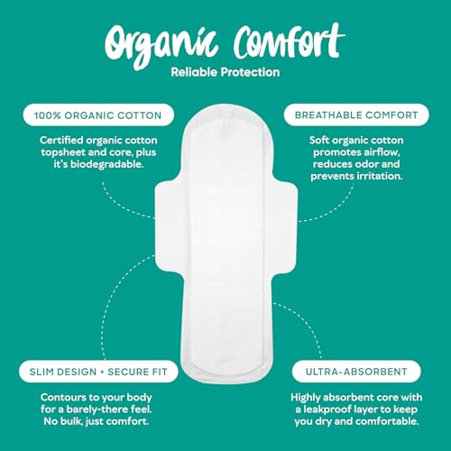 Image of Oi | Organic Initiative - Ultra-Thin Pads with Wings | 100% Certified Organic Cotton, Unscented | Leak Free, Biodegradable | Non-GMO, Toxin Free (Super, 48, Count)