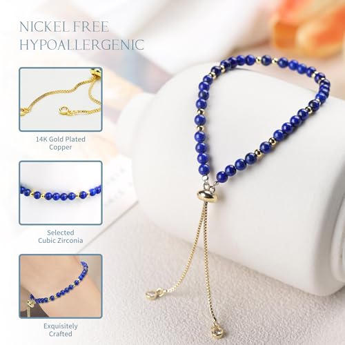 Lapis Lazuli Beaded Bracelet: Elegant, 14K gold beads, Adjustable and Stackable for Women3