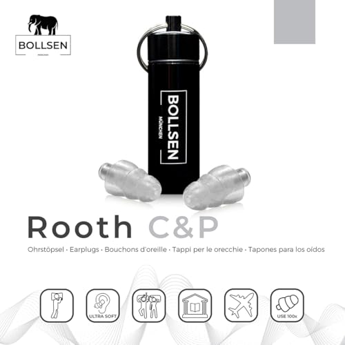 Rooth C&P Ohrstöpsel zum Schlafen – Anti-Schnarch-Silikon-Ohrstöpsel – 25 dB Lärmminderung – Bequemer Tag & Nacht – Einfaches Einsetzen & Entfernen – 100X wiederverwendbar- BOLLSEN Gehörschutz