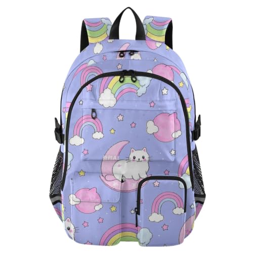 Mochila para laptop ergonómica de gato y estrella que alivia el peso escolar en niñas