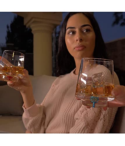 Lemonsoda Crystal Bubble Base Whiskey Glass In 4 Colors - Whiskey Gifts For Men - Thick Weighted Bottom - Identify Your Drink Easily With Color Markers (Bubble Glass Color Base) #TOP3