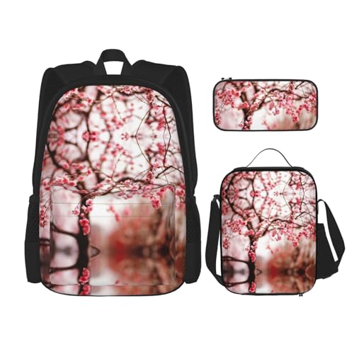 Sac à dos d'école cerisier avec boîte à déjeuner et trousse assortie pour fille
