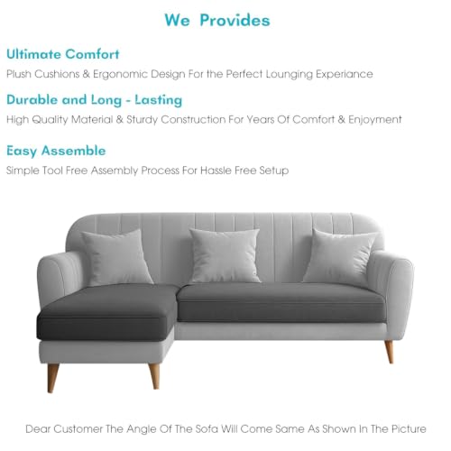 Image of Atticus LHS 4 Seater L Shape Sofa Set with Ottoman for Living Room (Black Grey Fabric) Premium Fabric Sofa Set