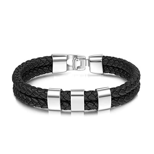 kaululu Herrarmband i svart fläta läder trippel partnerarmband smycke present till män fars dag juldagen alla hjärtans dag,