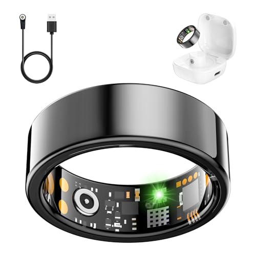 Smart Health Ring for Women Men, Fitness Tracker Ring with Heart Rate, Blood Oxygen, Sleep Tracker, Step Tracker, No Subscription Fee, IP68 Waterproof Smart Ring for iPhone & Android (Black, 11#)
