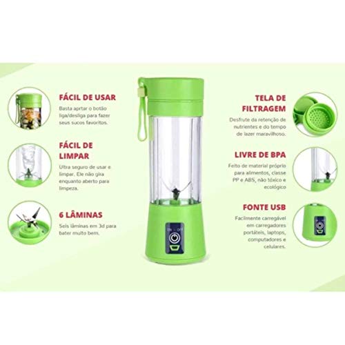 Mini Liquidificador Portátil Recarregável Pratico 6 Lâminas (Verde)