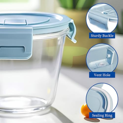 S.ROKE TTAN 710ML Round Glass Soup Storage Containers With Lids, Glass Food Containers With Lids, Round Food Containers for Soup, Lunch, Salad, Leftovers, BPA Free,Freezer, Oven,Dishwasher Safe (4)