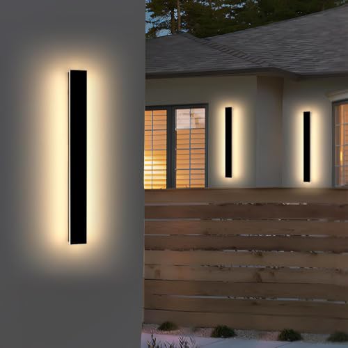 Image of 2 Pack 39.3inch Exterior Wall Light Fixture, Long Outdoor Modern Led Wall Light, 3000K Warm White, 36W, IP65 Waterproof Linear Outside Porch Lighting for House, Garage, Fence, Garden