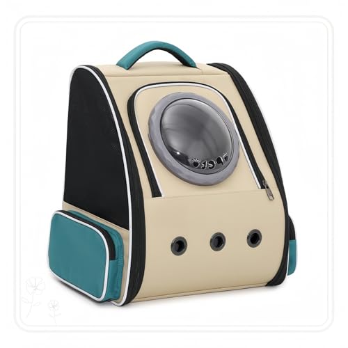 スペースキャットバッグ ダブルショルダー アウトドア ポータブルペットスペースバッグ トラベルドッグリュック 通気性 折り畳み式キャットバッグ ペット用リュック 猫用リュック 子犬・小動物用リュック 大容量 折り畳み式 (カーキ)