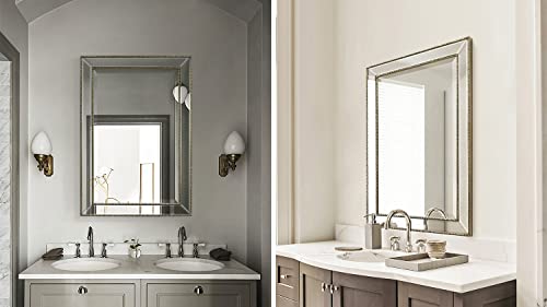 Fomayko Metro Beaded Retro Medicine Cabinet, Recess Mount 3 Adjustable Glass Shelves,Silver Frame, Installation Freedom With Door Swinging Left Or Right, 16" X 26" Bathroom Mirror Cabinet #TOP5