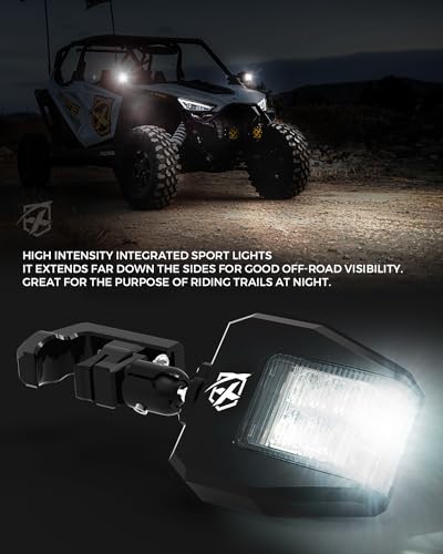 Image of Xprite UTV Side View Mirrors Aluminum w /LED Spot Lights Clear Lens Compatible with 1.75 inch-2 inch Roll Cage Bar for Pioneer Polaris RZR SXS Can Am X3 Kawasaki Teryx Mule Yamaha Rhino Wolverine
