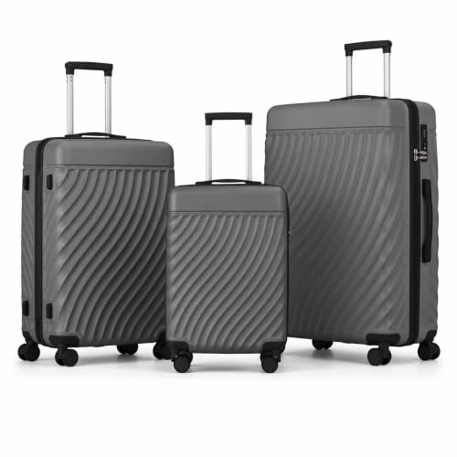 ALYIAMXL 3-Piece ABS Hardshell Luggage Set, Lightweight Durable Suitcases with 4 Silent Spinner Wheels, TSA Lock & Scratch-Resistant Surface, 20"/24"/28", Ash Grey