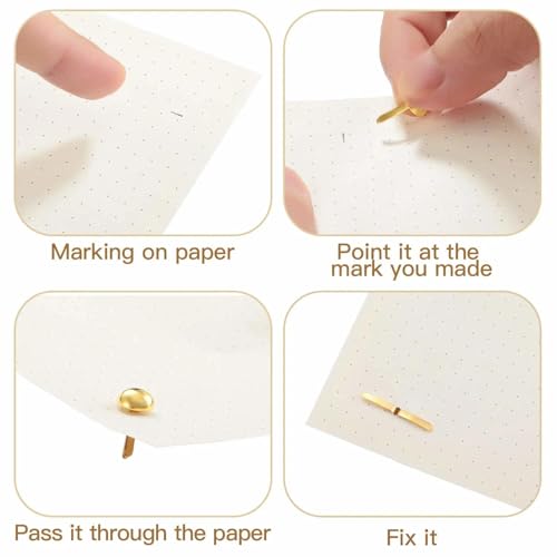 txuzong 300 Stück Goldene Musterbeutelklammern, Rundkopfklammern, Metallklammern für Scrapbooking, Bastelklammern, Dekorative Klammern, für Scrapbooking, Papier, Karten