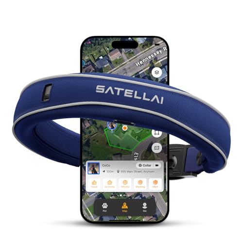 SATELLAI Dog Wireless Fences, Blue The Most Advanced GPS Dog Collar with AI Analysis, Precise Positioning, 5-Day Battery, and IP68 Waterproof, Flexible Virtual Fencing for Medium & Large Dogs