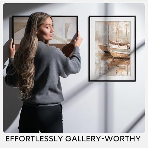 Image of Homeforia Black 10x14 Picture Frame, High End Metal 10x14 Poster Frames with Mat 8x12, 10 x 14 Black Frame Matted to 8 x 12 inch Photo, 10 by 14 Thin Hanging Frames, Tempered Glass, Wall Kit, Set of 1