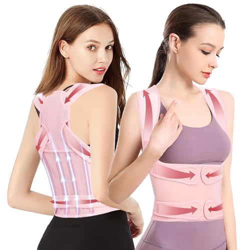 猫背矯正ベルト 猫背ベルト 姿勢サポーター 姿勢矯正 巻き肩・首まわりサポート 伸縮調節OK 肌にやさしい・通気性メッシュ 男女兼用 美姿勢×快適サポート 脱着簡単 (ピンク, L)