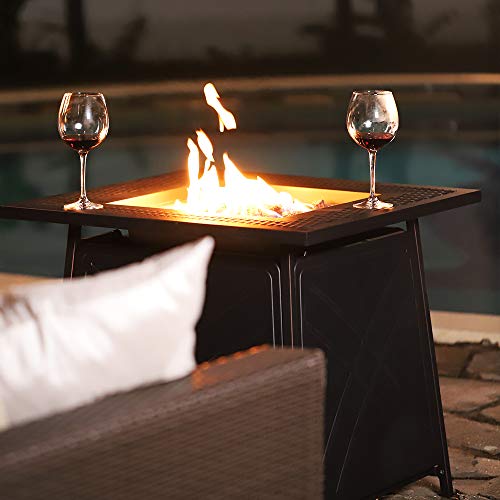 Bali Outdoors Propane Fire Pit Table, 28 Inch 50,000 Btu Auto-Ignition Outdoor Gas Fire Pit Table, Csa Certification Approval And Strong Steel Tabletop (Square Black) #TOP5