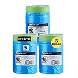 INDASA Cover Roll Pre-Taped Masking Film, Natural Rubber Tape, Static Cling Blue Polyethylene, Solvent Resistant, Multiple Sizes & Multipack Options (14'–71', 3–10 Rolls) (3, 24' x 27 Yards (600mm))