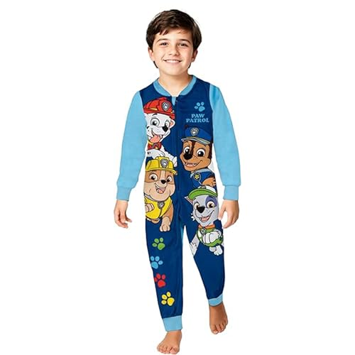 United Labels Paw Patrol Jumpsuit für Jungen, Blau, 110-116, Fleece Overall Langarm, Einteiler Schlafanzug, Kuschelanzug für Kinder