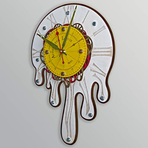 Automaton 1456 Melting Wall Clock, Handcrafted Large Surrealism Clock Modern, Abstract And Unique Salvador Dali Style Design, Wooden Home Decor, Living Room And Office Personalized Decorative Art Gift #TOP3