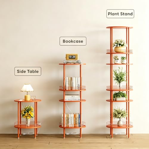 Image of Small Oval Side Table with Charging Station, 2-Tier Orange Round End Table | Narrow Nightstand with USB Ports and Outlets, Bedside Table for Small Space - Living Room, Bedroom, Nursery,(1PC,Orange)