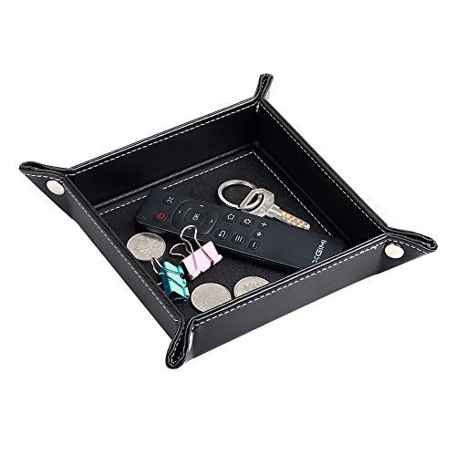 YAPISHI Key Dish Bowl for Men, Entryway Catchall Holder Bedside Table Valet Tray for Pocket Stuff, PU Leather Nightstand Organizer for Dice/Coins/Wallet/Watch/Rings/Sunglasses, Dresser/Coffee Table