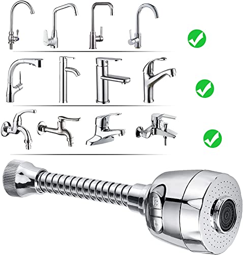 Image of YANCI Kitchen Tap Faucet Extension 17.5cm 360 Degree Rotatable Anti-Splash Extender with Hose Spray Head Swivel Aerator Foam & Rain Mode for Kitchen, Bathroom, Silver, Flexible Nozzle-A