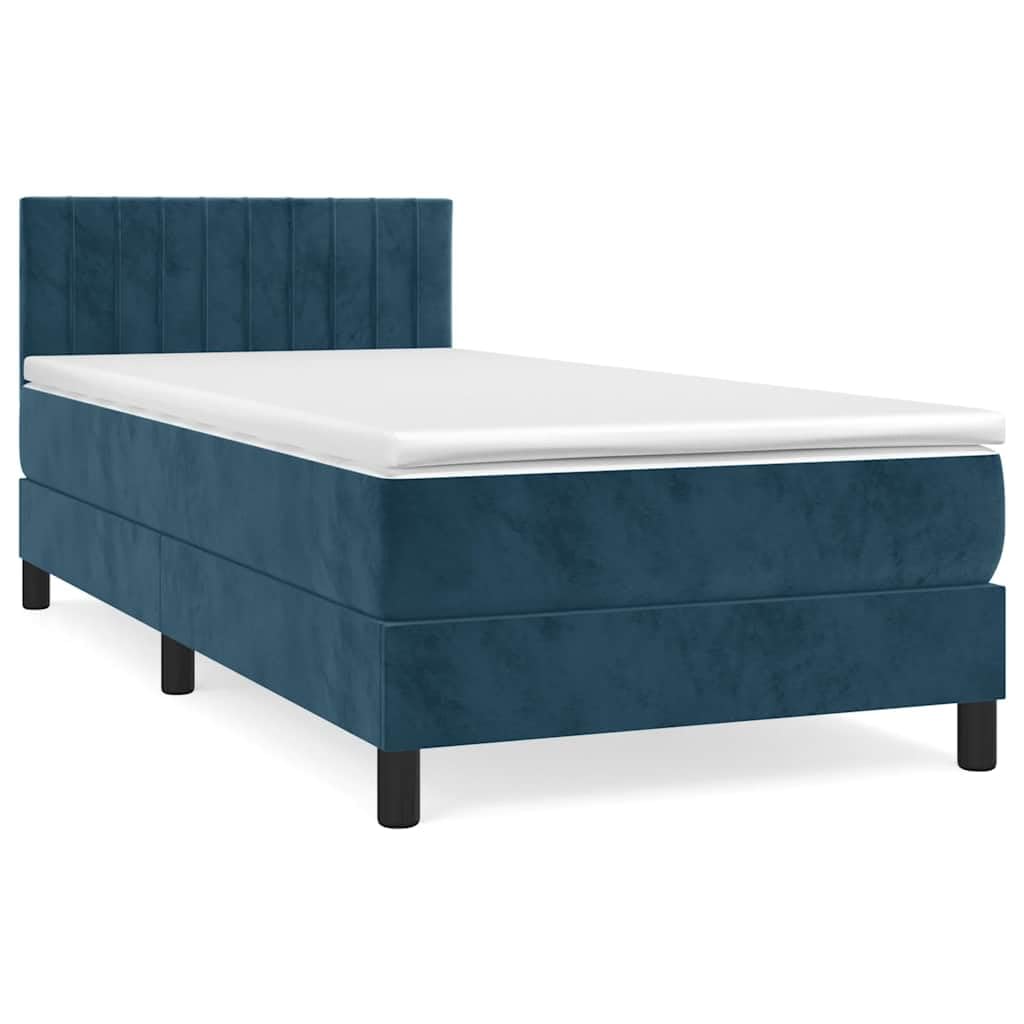 Cama con somier con colchón azul oscuro, 80 x 200 cm, terciopelo y colchón de dureza media para un sueño reparador