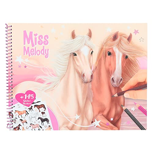 Depesche Miss Melody 12479 Livre de coloriage avec motifs de chevaux fantastiques 44 pages avec de nombreux autocollants pailletés