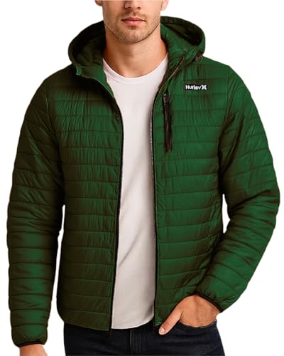 Image of Hurley Mens Puffer Jacket - Lightweight Packable Insulated Winter Coat for Men - Weather Resistant Quilted Outdoor Jacket