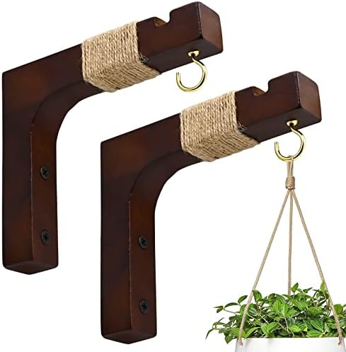 Plant Hanger Hooks for Indoor Hanging Plants, 2 Pack Rustic Farmhouse Wooden Hanging Basket Wall Bracket Plant Hooks for Indoor Outdoor Flower Pots Lanterns Wind Chime Balcony Light Garden Decoration