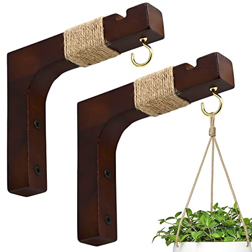 Plant Hanger Hooks For Indoor Hanging Plants, 2 Pack Rustic Farmhouse Wooden Hanging Basket Wall Bracket Plant Hooks For Indoor Outdoor Flower Pots Lanterns Wind Chime Balcony Light Garden Decoration #TOP13